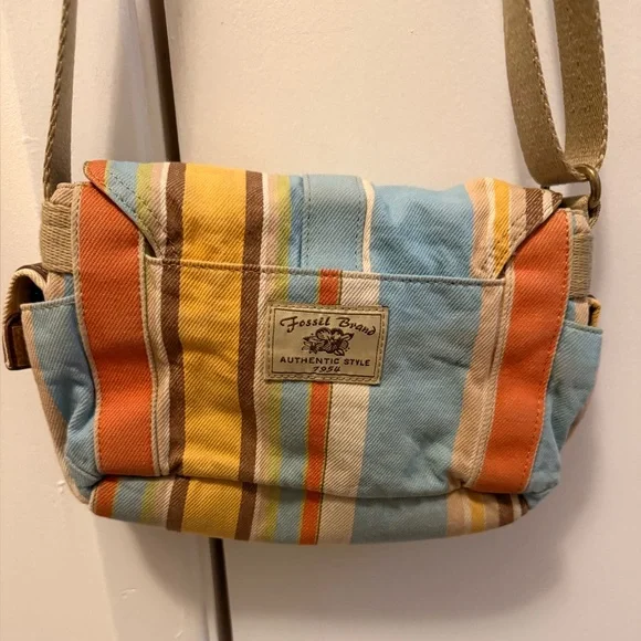 Vintage “Fossil” Striped Multicolor Crossbody Canvas Bag - Picture 16 of 16